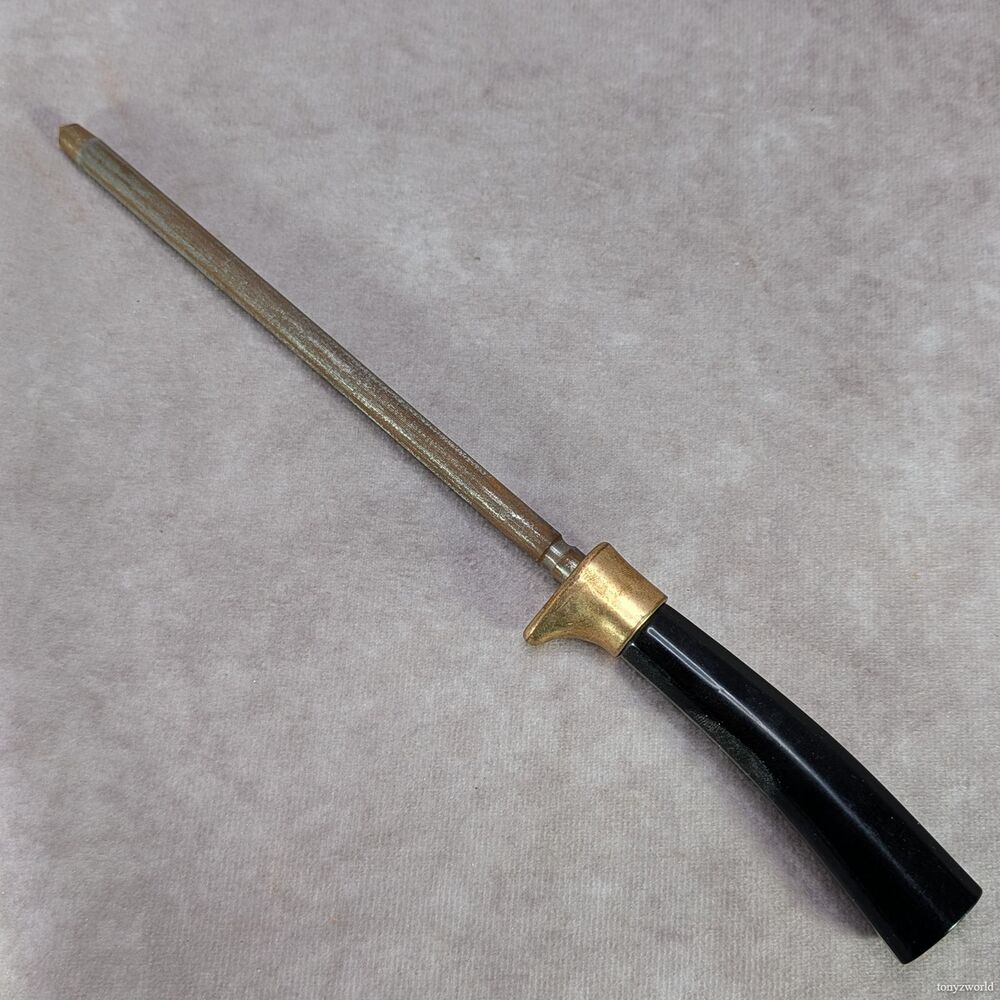 Vintage Knife Honing Sharpening Rod Steel Black Handle Light Surface Rust